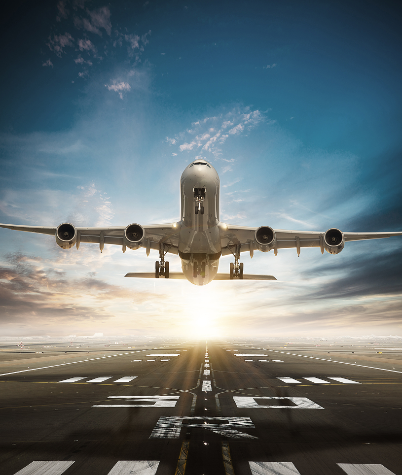Jet soaring above runway