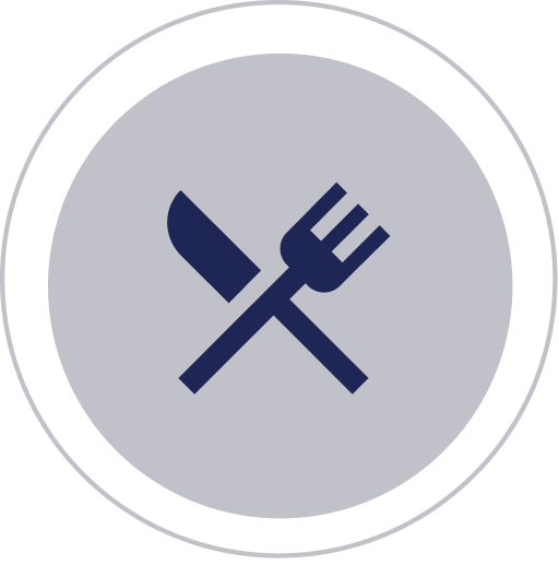Fork and knife icon in a circle